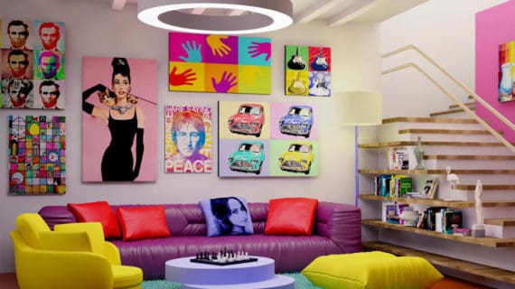 Obývačka zariadená v pop-art štýle